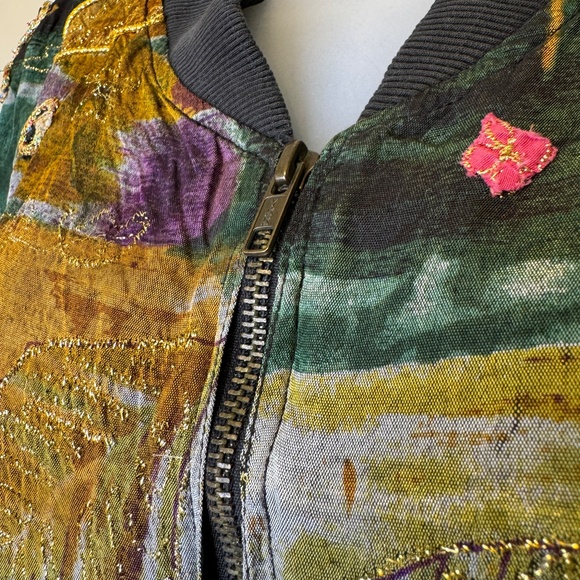 Jane Ashley | VTG Jewel Tone Fall Floral Puff Paint Bomber Oversized Coat Jacket - Picture 5 of 16